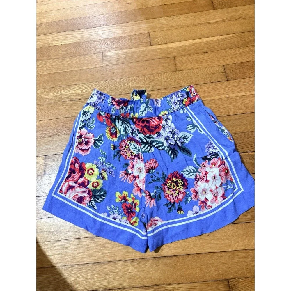 Anthropologie Maeve Size XS Scarf-Printed Shorts Floral Blue - Picture 4 of 8